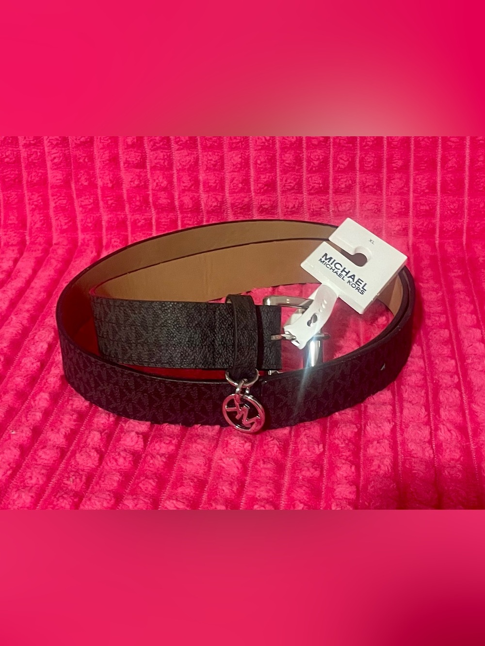 Michael Kors Black Signature Logo Charm Reversible Belt